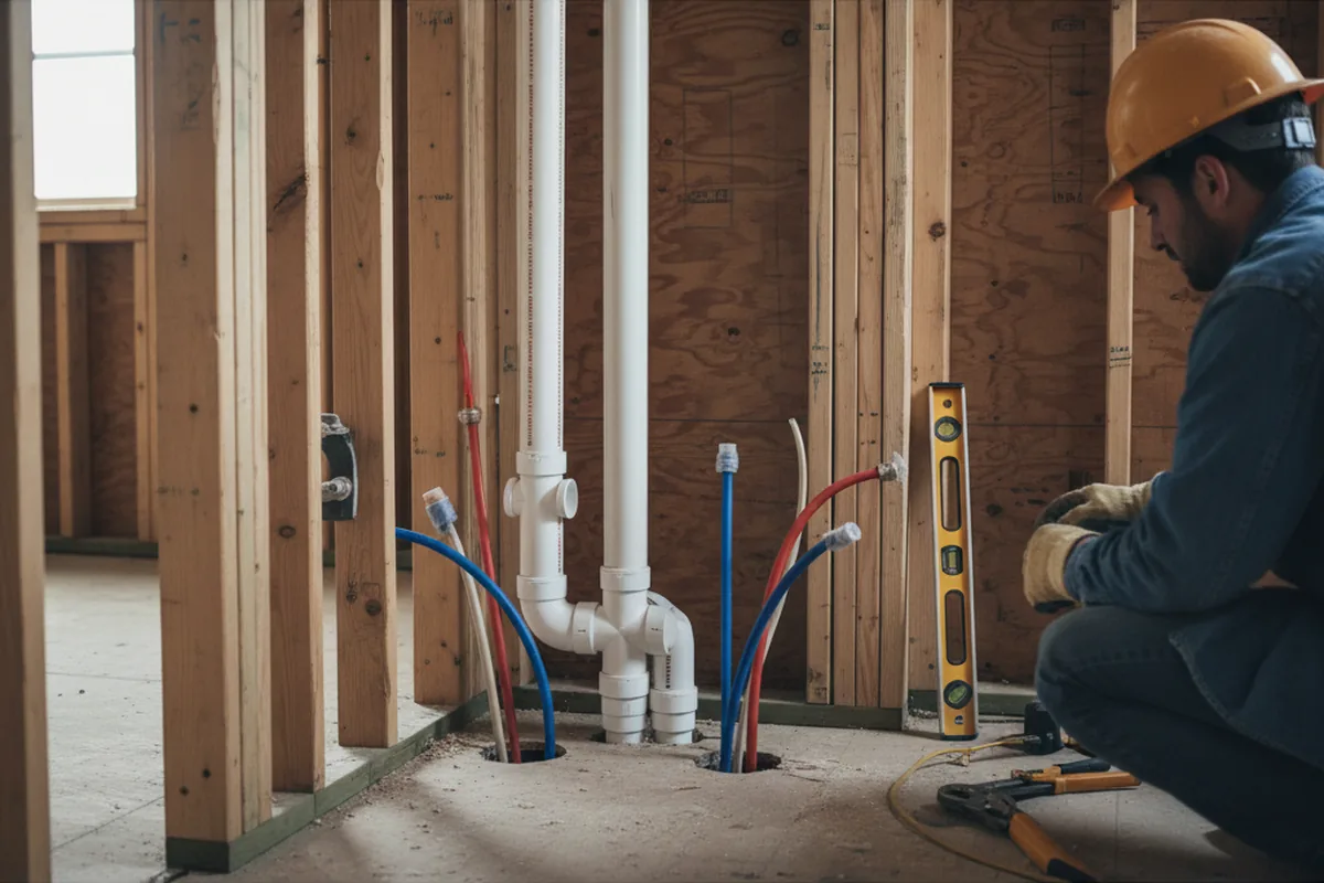 Drain and supply rough-in during Leak Detection in Higginson